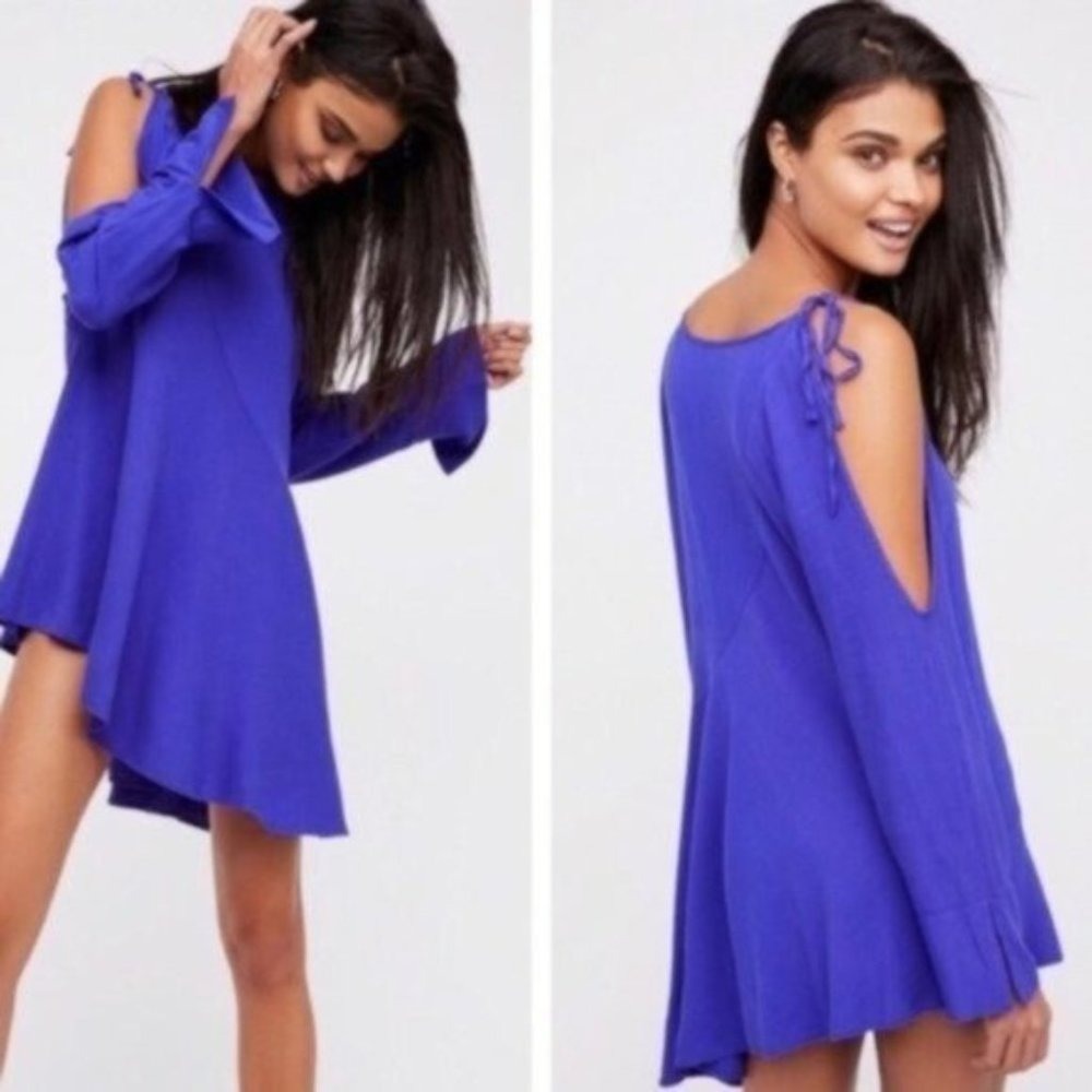 Free People Clear‎ Skies Purple Tunic Dress M NWT asymmetrical hem cold shoulder
